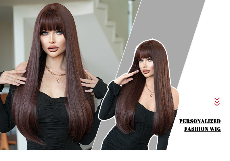 Amazon.com : 7JHH WIGS Long Straight Reddish Brown Wig with